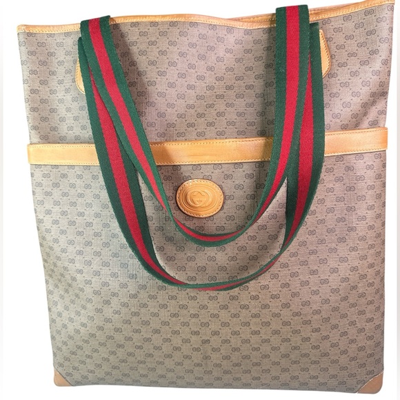 Gucci Beige Tote with Green and Red Straps - Picture 1 of 10